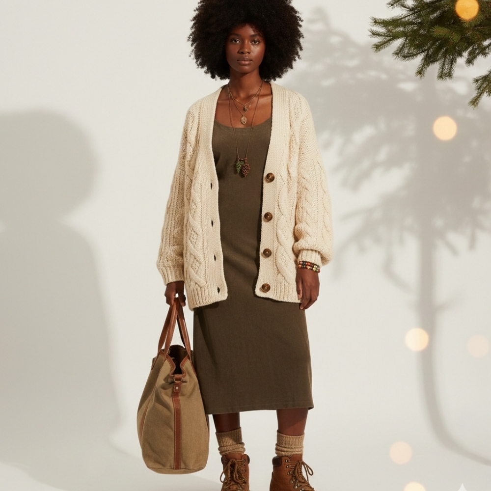 CANTÃO womens M brown suede feel pull over dress